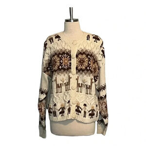 RED CAMEL ALPINE CHUNKY SWEATER ALPACA PEOPLE SNOWFLAKES CARDIGAN VINTAGE‎